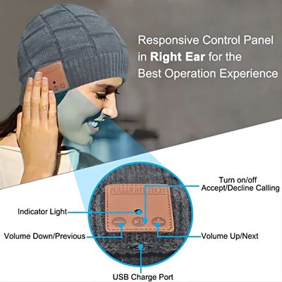 Ασύρματο καπέλο Rechargable 250mah Bluetooth Beanie με τις κλήσεις χρονικών τηλεφώνων μουσικής 16hours