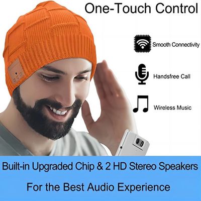 Πορτοκαλιές Bluetooth Beanie με ελεύθερα χέρια κλήσεις μουσικής ακούσματος κασκών καπέλων ασύρματες
