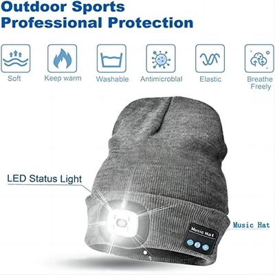 Καπέλο Beanie των αποσπάσιμων οδηγήσεων Bluetooth με το μπροστινό φως για την αλιεία νύχτας
