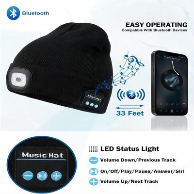 Ασύρματο καπέλο ακουστικών Bluetooth με την ελαφριά νύχτα Biking Bluetooth Beanie